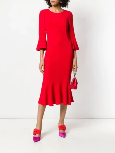Shop Dolce & Gabbana Flared Cuff Peplum Dress In Red