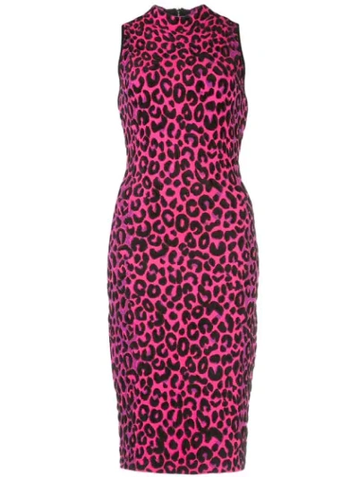 Shop Milly Leopard Print Midi Dress In Pink