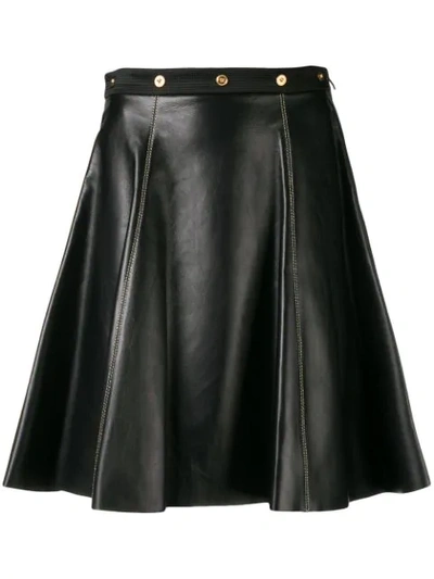 Shop Versace Leather Flared Skirt In Black