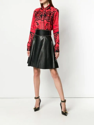 Shop Versace Leather Flared Skirt In Black