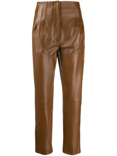 Shop Alberta Ferretti High Waisted Leather Trousers In Brown