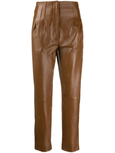 ALBERTA FERRETTI HIGH WAISTED LEATHER TROUSERS - 棕色