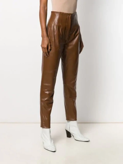 Shop Alberta Ferretti High Waisted Leather Trousers In Brown