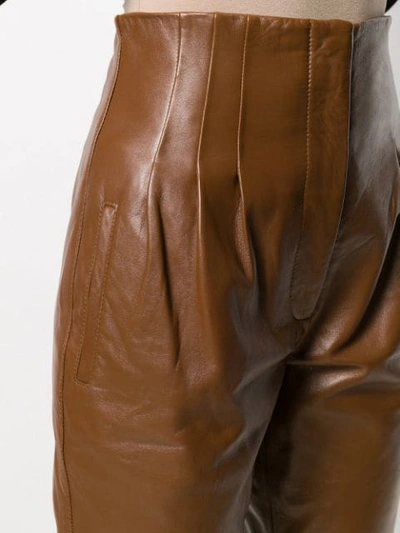 Shop Alberta Ferretti High Waisted Leather Trousers In Brown