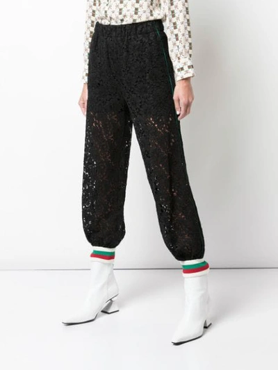 Shop Gucci Rebrodé Flower Lace Track Pants In Black