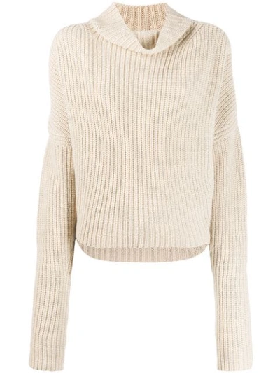 Shop Petar Petrov Draped-neck Knit Sweater In Beige