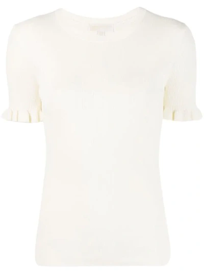 Shop Michael Michael Kors Ruffle-sleeve Knit Top In White