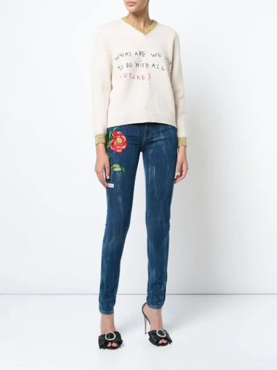 Shop Gucci Coco Capitán Embroidered Knitted Top - Neutrals