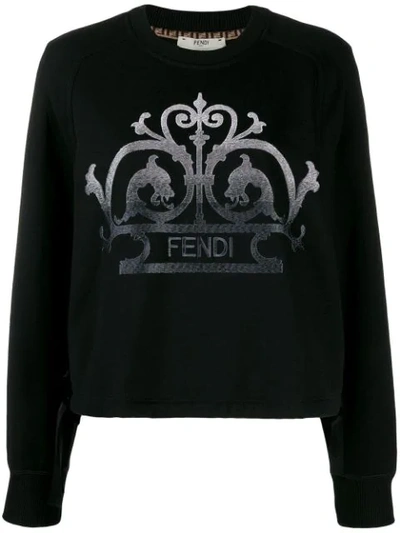 Shop Fendi Embroidered Logo Sweatshirt In Black