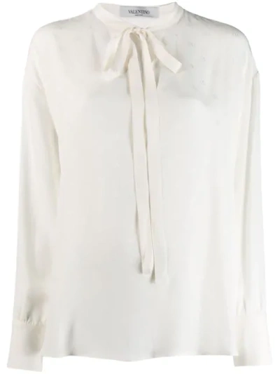 Shop Valentino Logo Pussy Bow Blouse In White