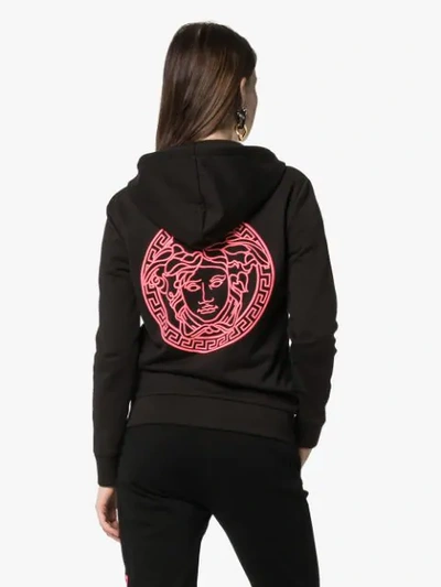 Shop Versace Logo-embroidered Zip-up Hoodie In Black