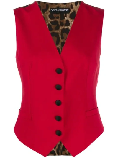 Shop Dolce & Gabbana Animal Print Panel Waistcoat In Red