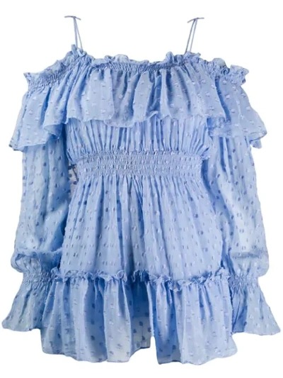 Shop Alice Mccall Polka Dot Ruffled Playsuit In Blue