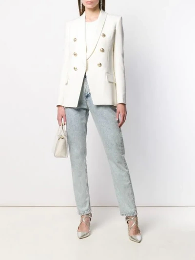 Shop Balmain Decorative Button Blazer In White