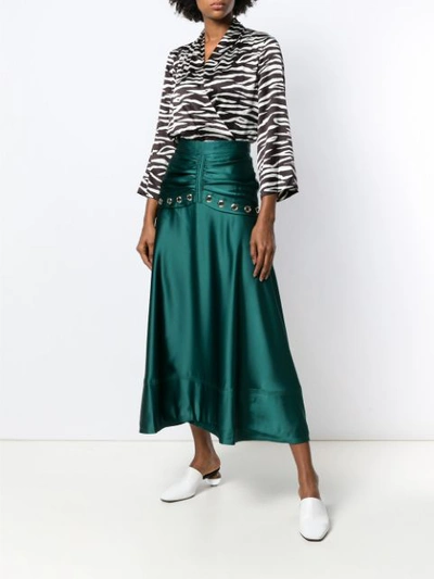 Shop Self-portrait Eyelet Midi Skirt In Green