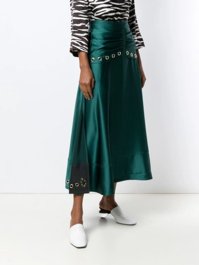 Shop Self-portrait Eyelet Midi Skirt In Green
