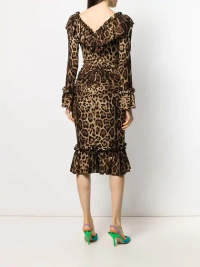 Shop Dolce & Gabbana Ruffle Leopard Print Dress In Brown