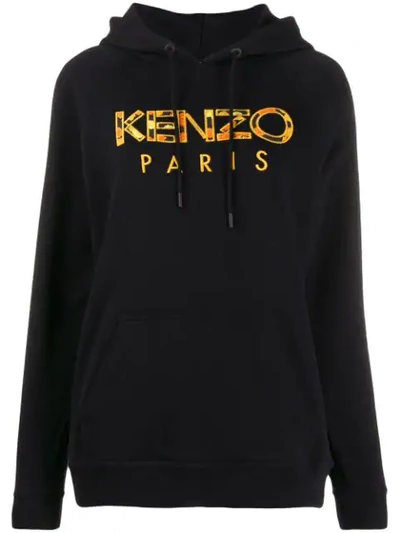 Shop Kenzo Embroidered Logo Hoodie In 99 Black