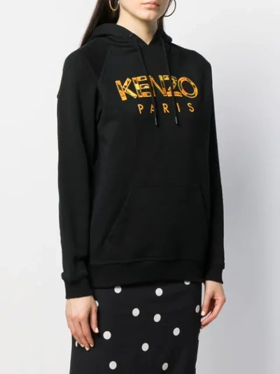 Shop Kenzo Embroidered Logo Hoodie In 99 Black