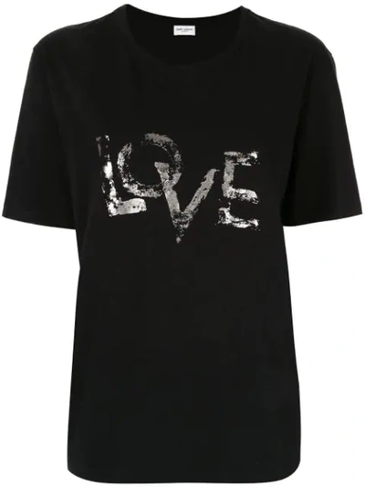 Shop Saint Laurent Distressed Love-print T-shirt In Black