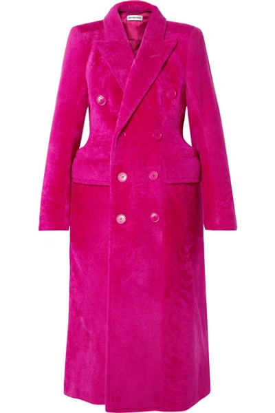 Shop Balenciaga Hourglass Double-breasted Shearling Coat In Fuchsia