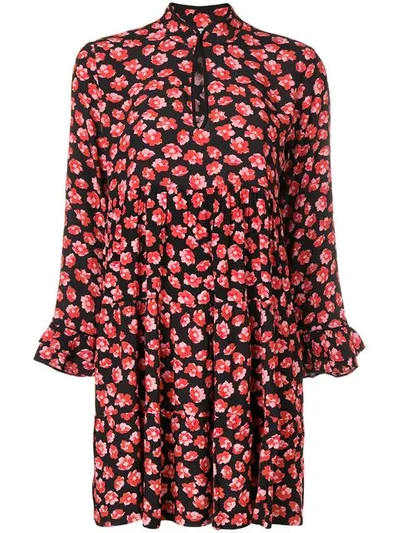 Ganni Lindale Floral-print Crepe Mini Dress In Black | ModeSens