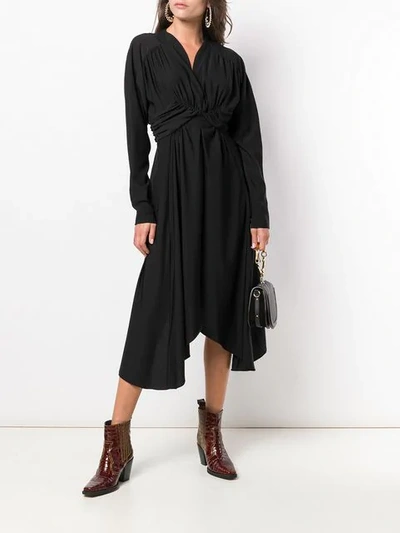 Shop Isabel Marant V Neck Ruched Dress In Black
