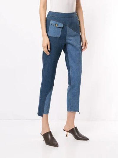 Shop Rejina Pyo Lucie Panelled Jeans In Cotton Denim Tonal Blue Mix