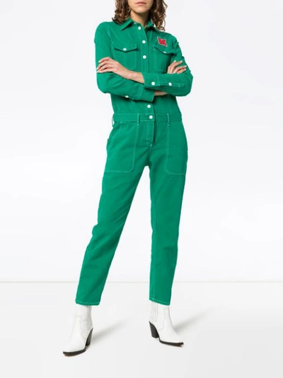 Shop Mira Mikati Floral Embroidered Cotton Boiler Suit In Green