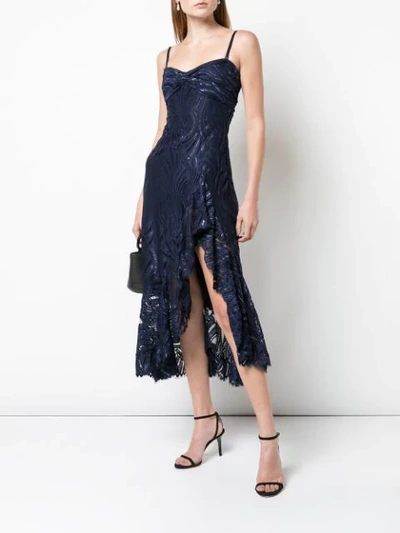 Shop Jonathan Simkhai Metallic Lace Bustier Ruffle Dress In Blue