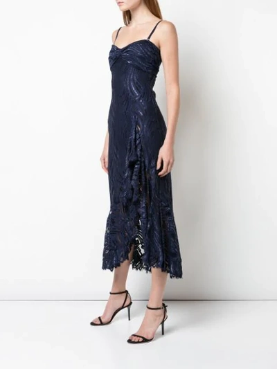 Shop Jonathan Simkhai Metallic Lace Bustier Ruffle Dress In Blue