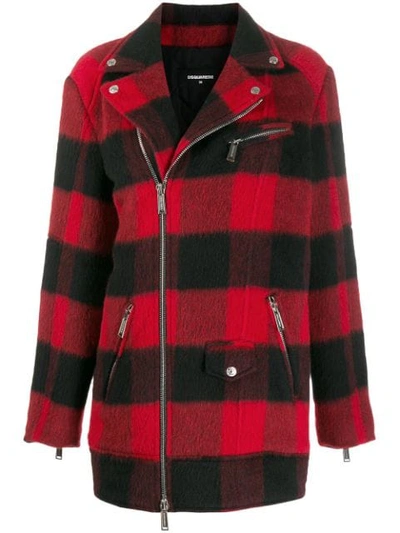 Shop Dsquared2 Check-pattern Zipped Coat In Red