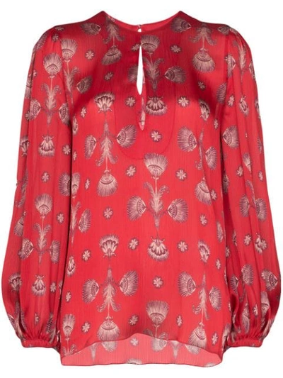 Shop Johanna Ortiz Living Coral Shell Print Blouse In Red