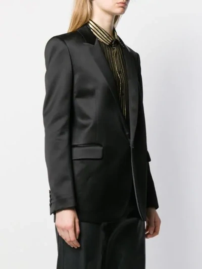 Shop Saint Laurent Satin Peak Lapel Blazer In Black