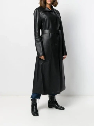Shop Loewe Leather Belted Long Coat In Black
