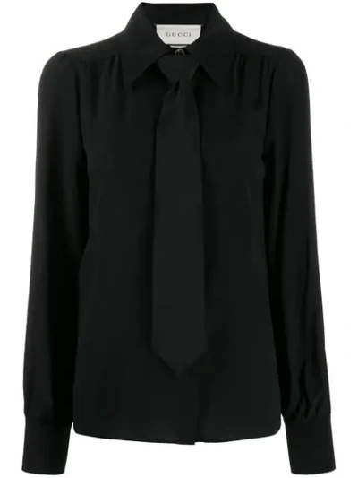 Shop Gucci Neck Tie Blouse In 1000 Black