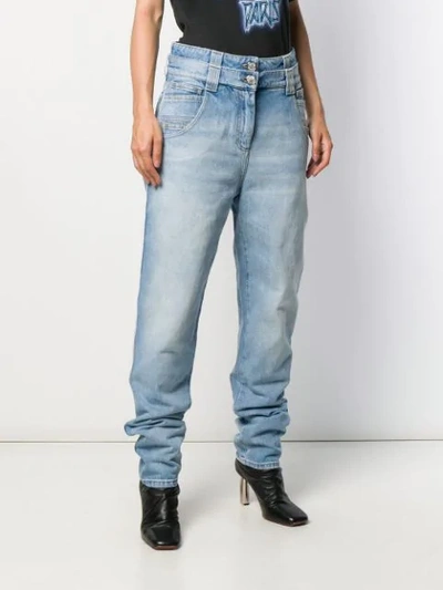 Shop Balmain Layered Waist Loose Jeans In Blue