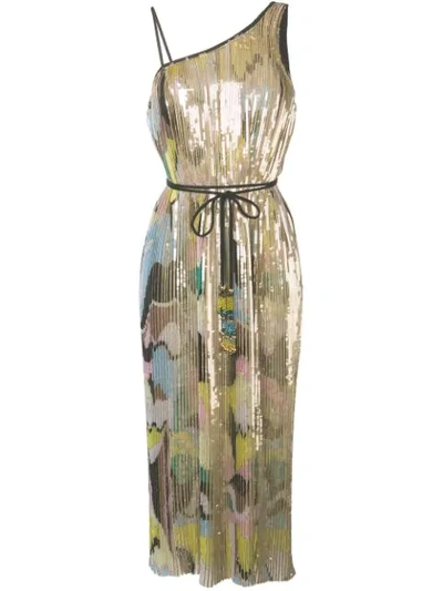 Shop Emilio Pucci Sequin Embroidered Plissé Midi Dress In 007 Smeraldo/menta