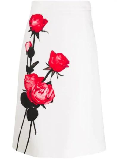 Shop Prada Floral Print Pencil Skirt In F0o3n Bianco Lacca