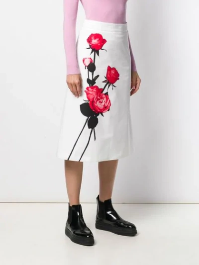 PRADA 花卉印花铅笔半身裙 - 白色