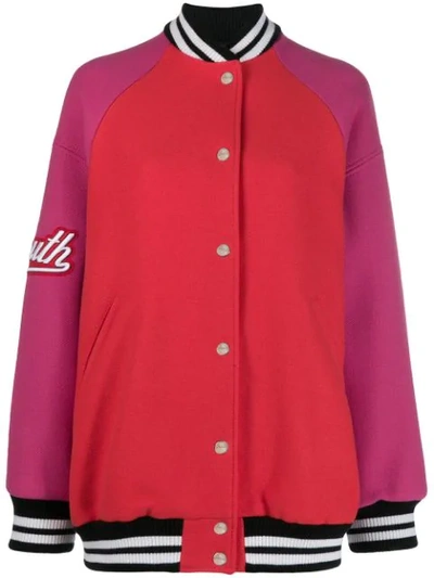 Shop Msgm Panelled Oversize Bomber Jacket In Red