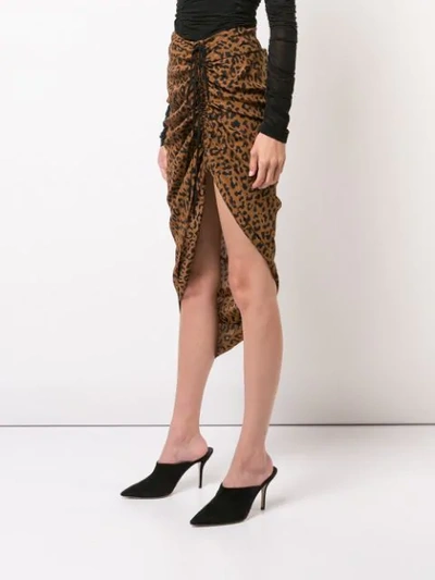 DVF DIANE VON FURSTENBERG RUCHED LEOPARD PRINT SKIRT - 棕色