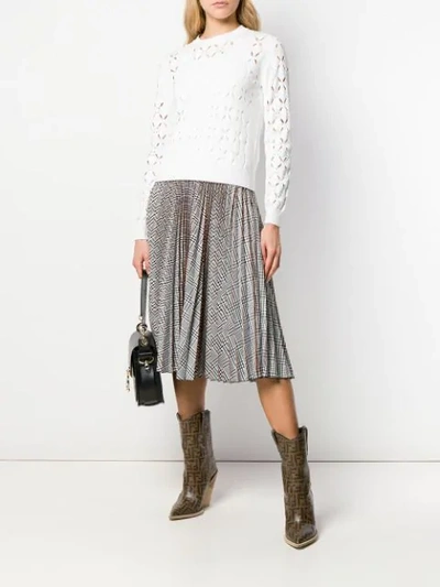 Shop Fendi Openwork Knit Sweater In White