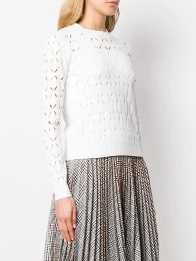 Shop Fendi Openwork Knit Sweater In White