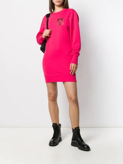 Shop Moschino Logo Patch Sweatshirt Dress In Pink