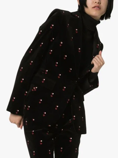 Shop Frame Heart-embroidered Velvet Blazer In Black