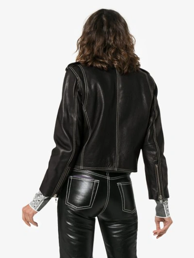 Shop Ganni Angela Leather Biker Jacket In Black