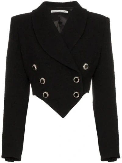 Shop Alessandra Rich Cropped Double Breasted Blazer In Black