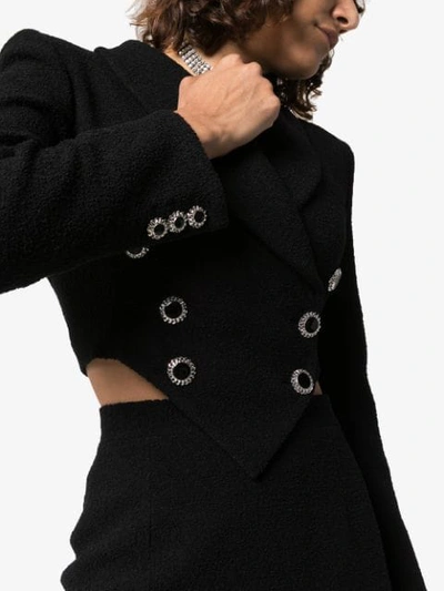 Shop Alessandra Rich Cropped Double Breasted Blazer In Black