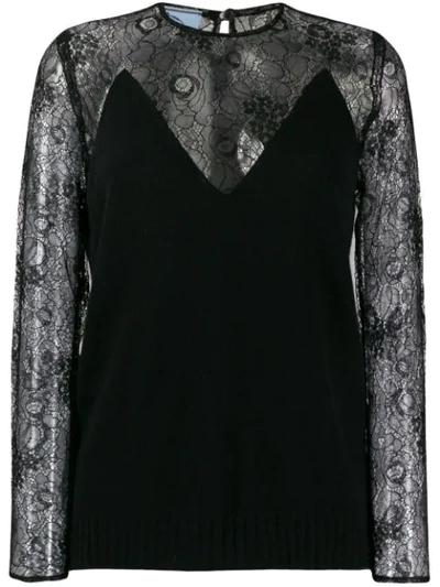 Shop Prada Lace Sleeve Shirt In Black